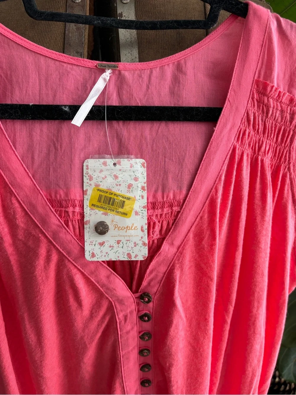 Free People Coral Button-Front V-Neck Blouse
